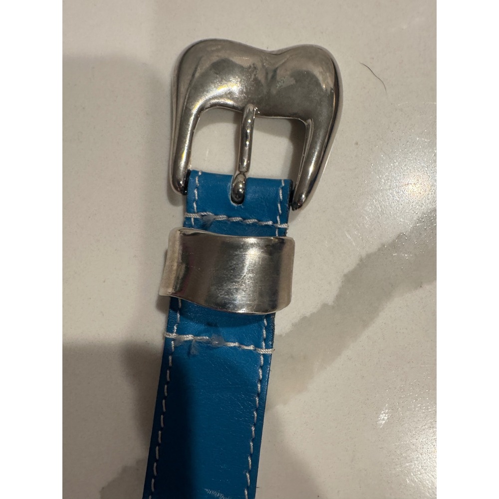 Florida Adams Blue Leather Belt Made in Italy Heart Studs Western Womens ML